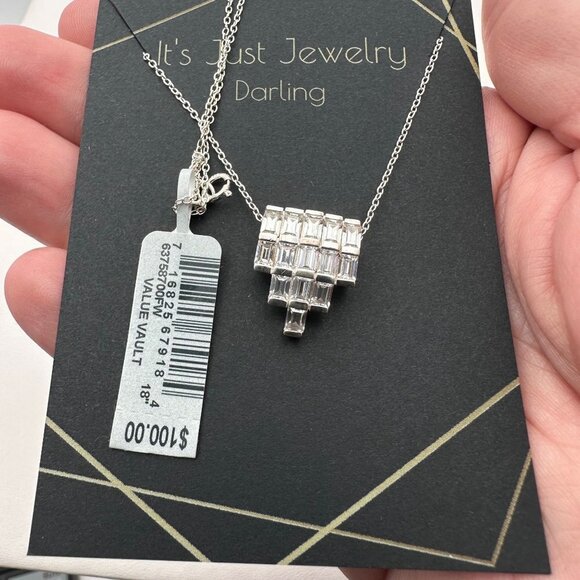 Kohls Womans Necklace Sterling Silver CZ Art Deco Style Original Tags 100 - Picture 3 of 4